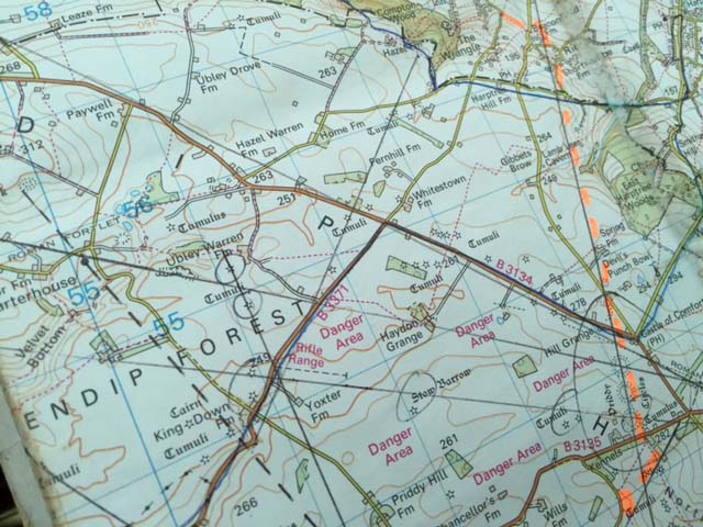 map of Mendip forest with ley lines marked in pencil