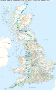 map of uk with walking trail marked